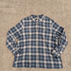 Blue and White Plaid Button-Up Shirt Duluth Trading Company 2XL